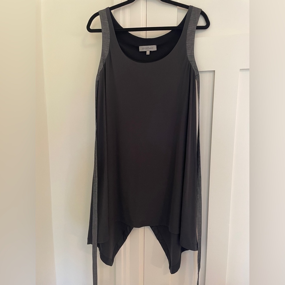 SportMax Cotton Linen Jersey Contrast Trim Lagenlook Boho Sleeveless Tank Dress